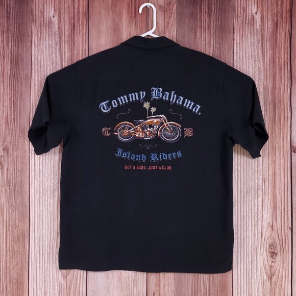 Tommy Bahama Mens Large Island Riders Not a Gang Just a Club Silk Shirt Black - Picture 1 of 13